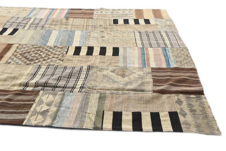 Detail image of 6' 6 x 9' 7 Hand Woven Kilim Patchwork Wool Rug