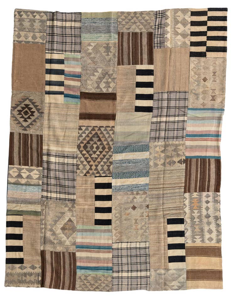 Detail image of 6' 6 x 9' 7 Hand Woven Kilim Patchwork Wool Rug