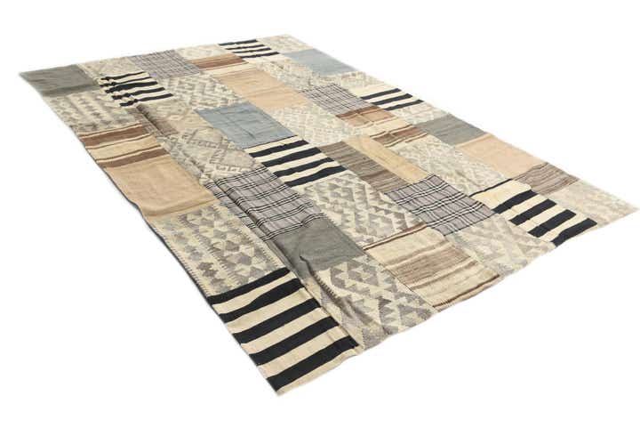 6' 8 x 9' 9 Hand Woven Kilim Patchwork Wool Rug