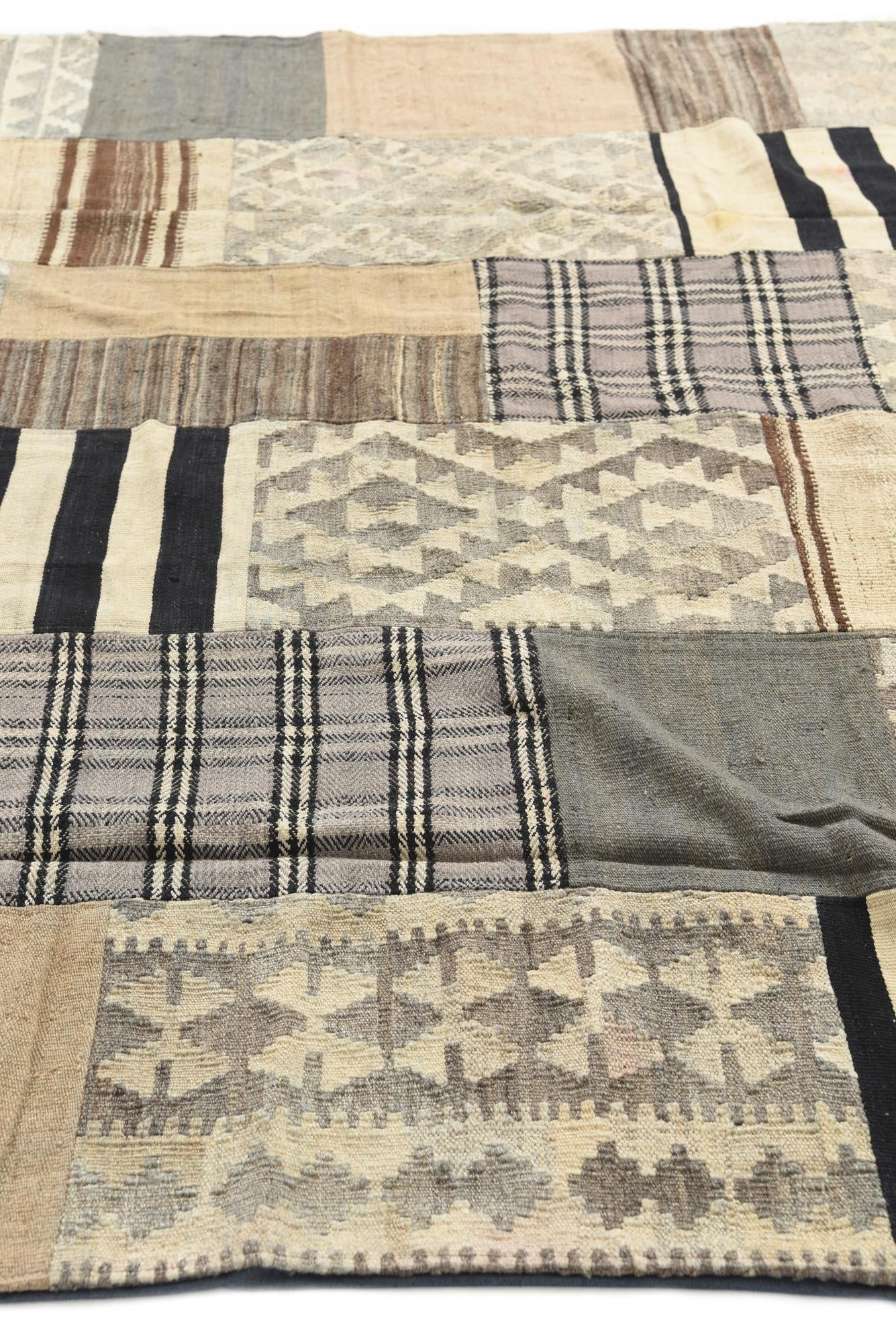 6' 8 x 9' 9 Hand Woven Kilim Patchwork Wool Rug
