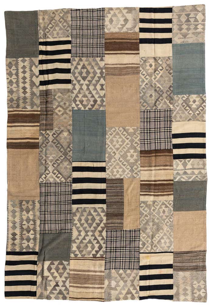 6' 8 x 9' 9 Hand Woven Kilim Patchwork Wool Rug