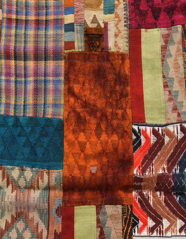 Detail image of 5' 7 x 8'  Hand Woven Kilim Patchwork Wool Rug