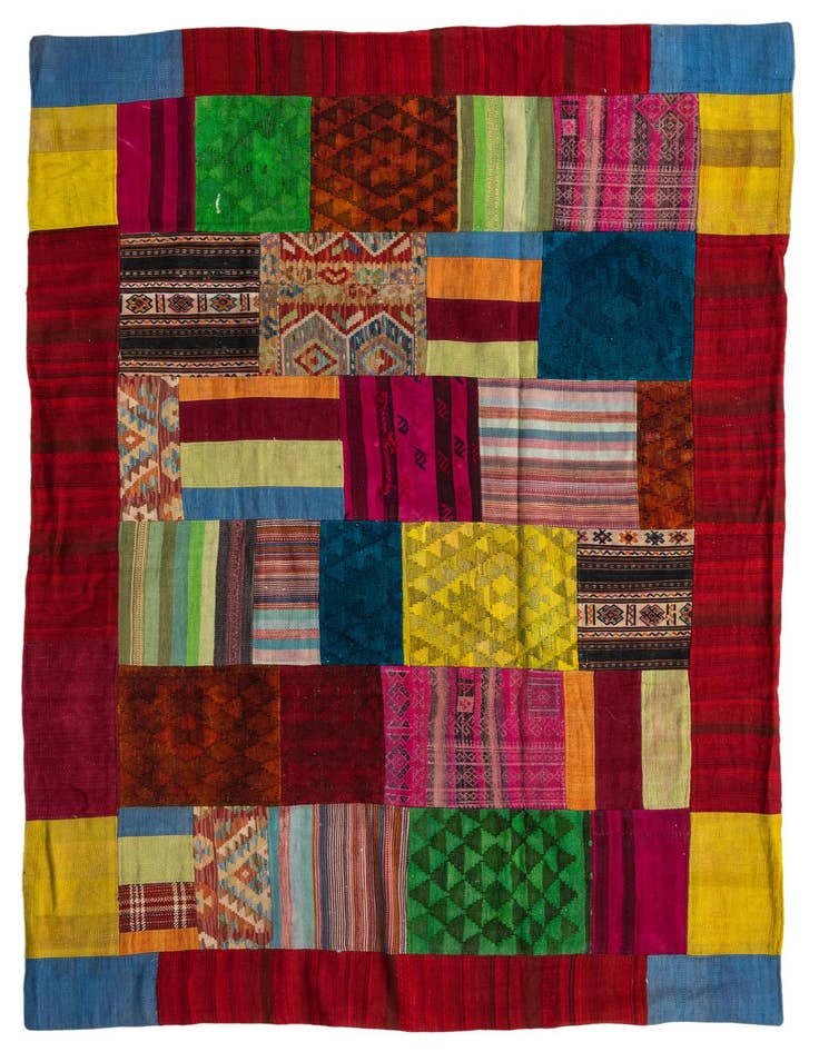 Detail image of 5' 7 x 8' Hand Woven Kilim Patchwork Wool Rug