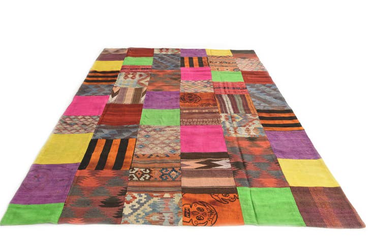 Detail image of 6' x 9' 8 Hand Woven Kilim Patchwork Wool Rug