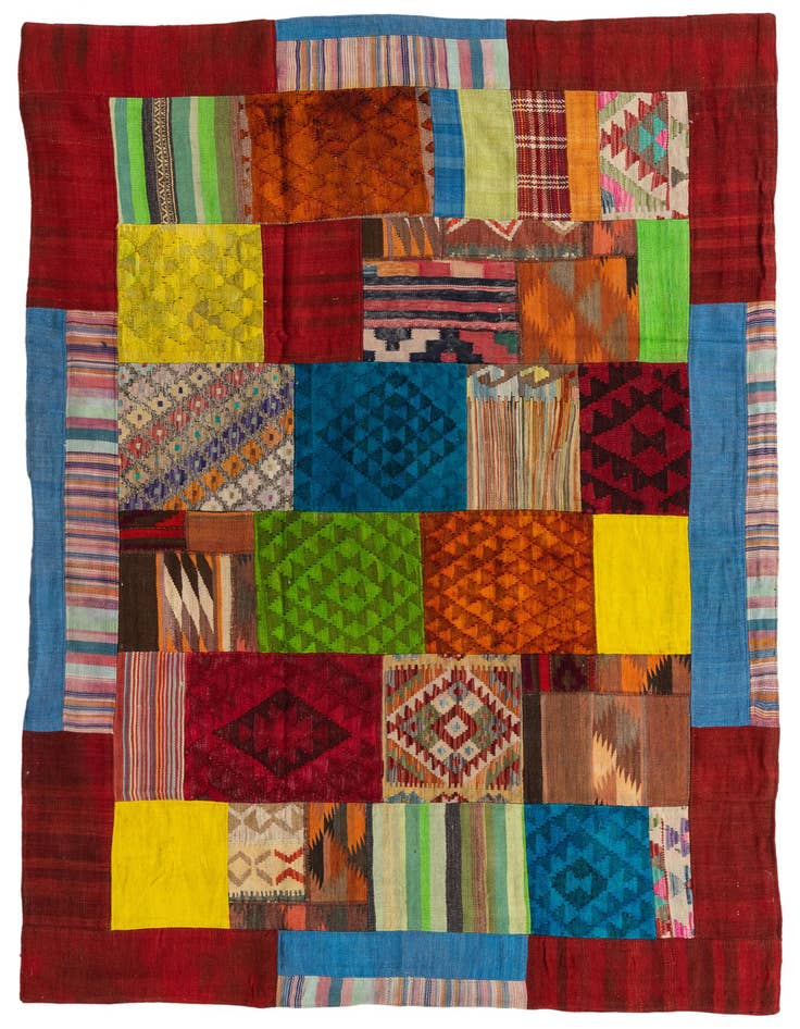 Detail image of 5' 6 x 8' Hand Woven Kilim Patchwork Wool Rug