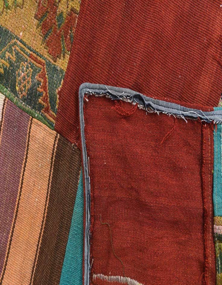 Detail image of 6' 6 x 9' 9  Hand Woven Kilim Patchwork Wool Rug