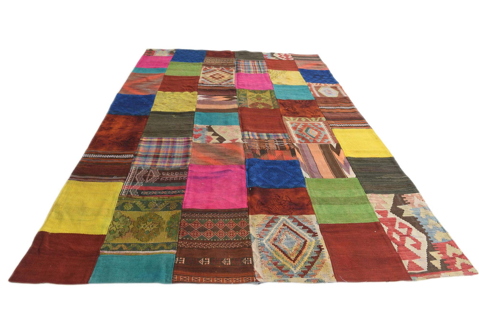 6' 6 x 9' 9 Hand Woven Kilim Patchwork Wool Rug