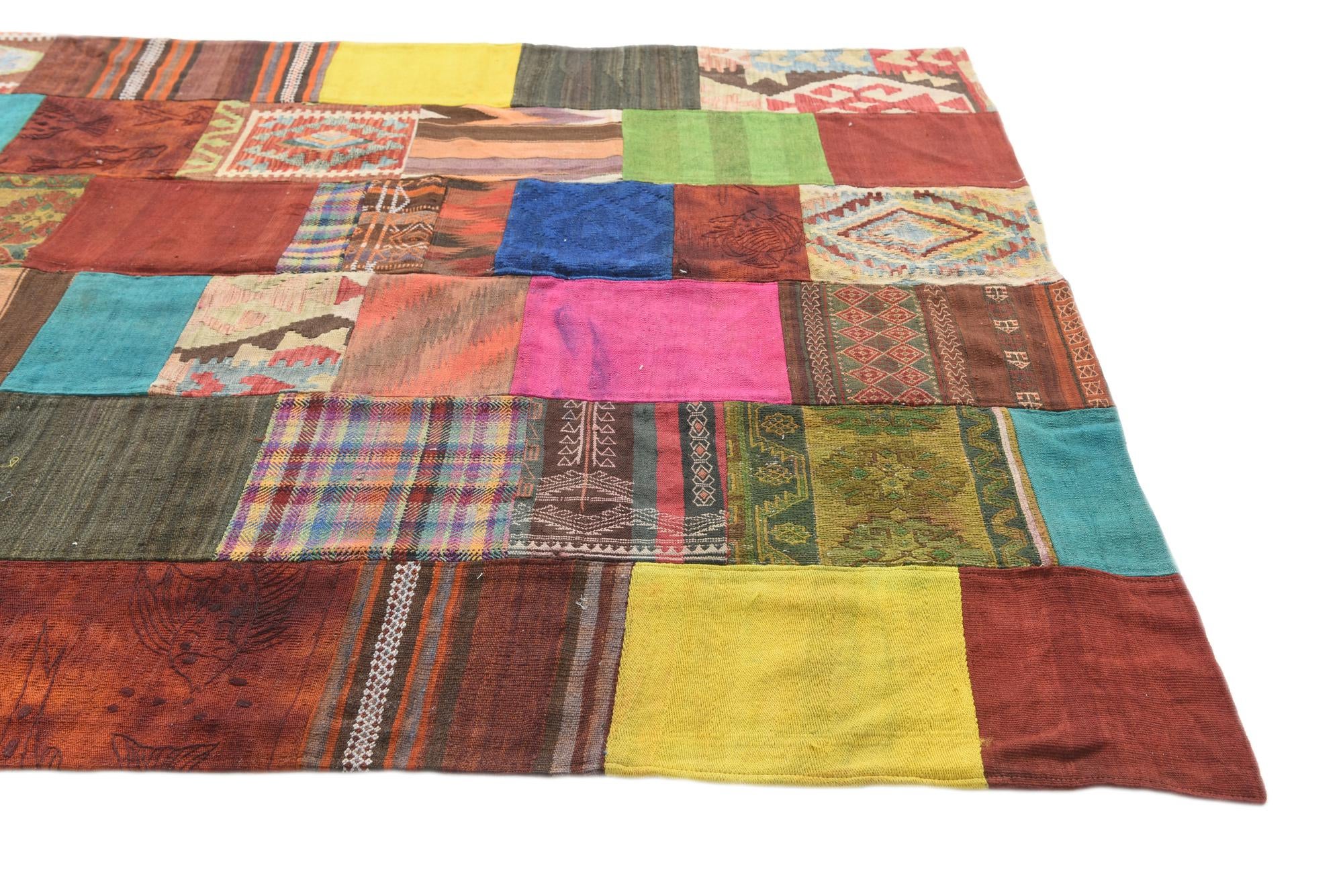6' 6 x 9' 9 Hand Woven Kilim Patchwork Wool Rug