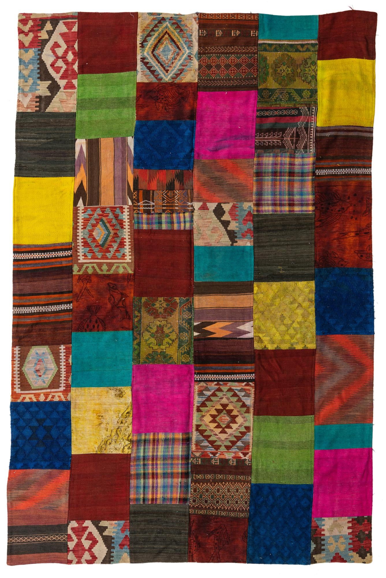 6' 6 x 9' 9 Hand Woven Kilim Patchwork Wool Rug