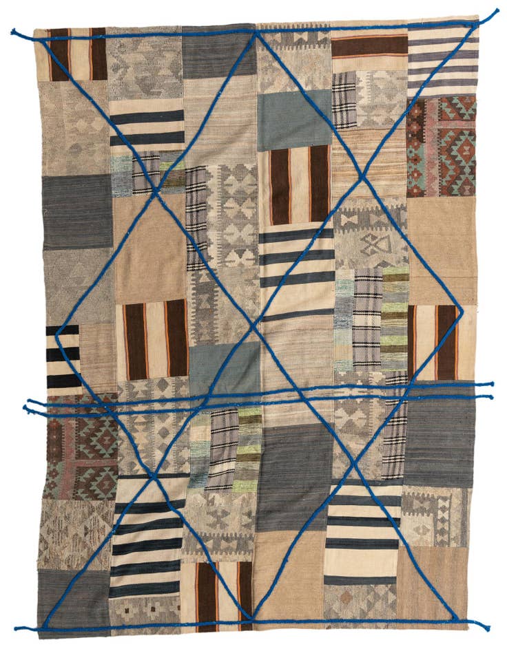 Detail image of 6' 8 x 9' 10 Hand Woven Kilim Patchwork Wool Rug
