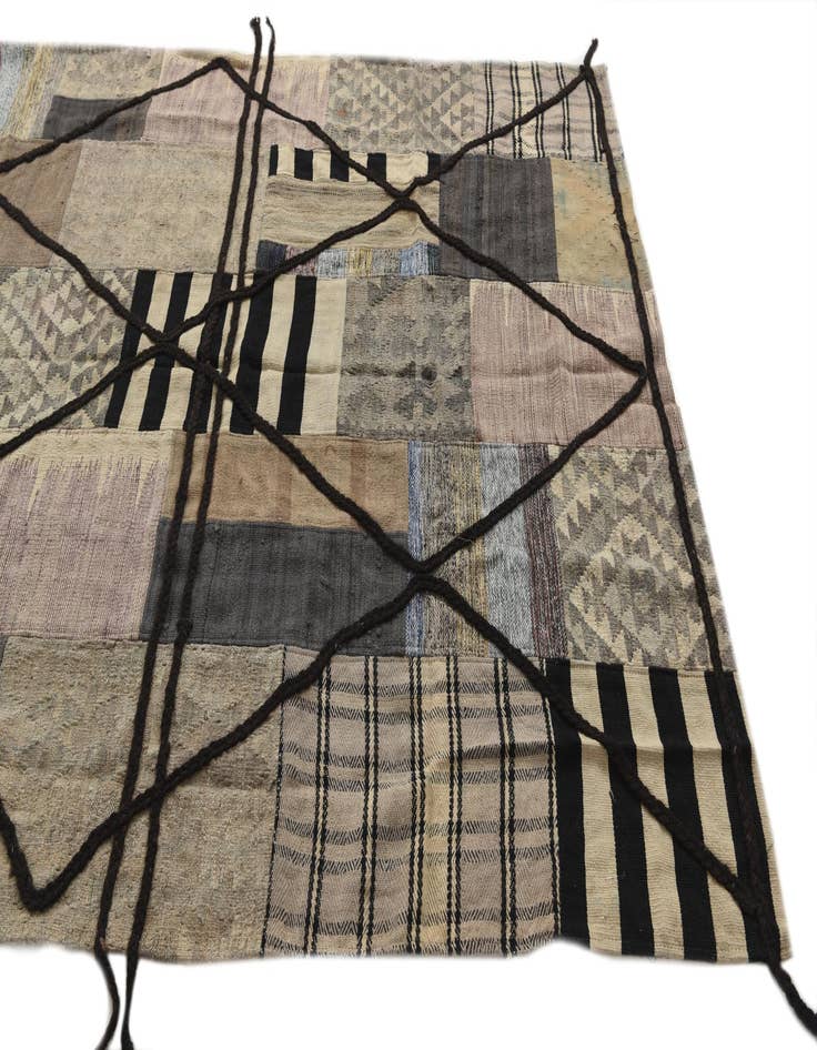 Detail image of 5' 3 x 8'  Hand Woven Kilim Patchwork Wool Rug