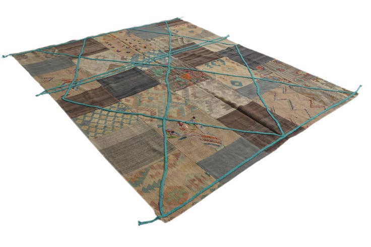 Detail image of 7' x 8' 4 Hand Woven Kilim Patchwork Wool Rug