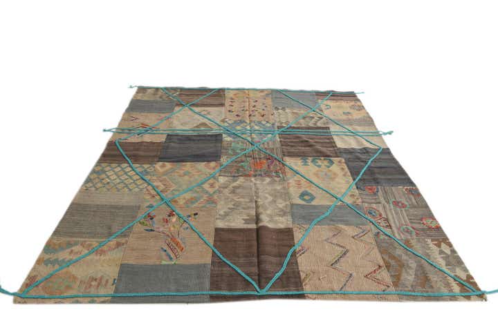 7' x 8' 4 Hand Woven Kilim Patchwork Wool Rug