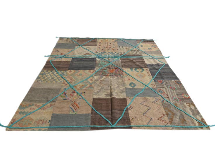 Detail image of 7' x 8' 4 Hand Woven Kilim Patchwork Wool Rug