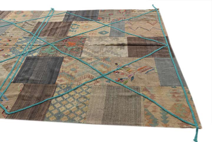7' x 8' 4 Hand Woven Kilim Patchwork Wool Rug