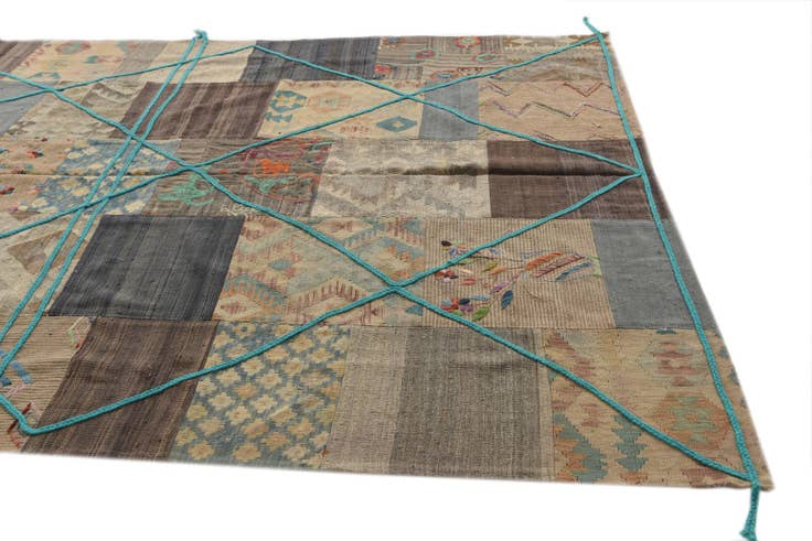 Detail image of 7' x 8' 4 Hand Woven Kilim Patchwork Wool Rug