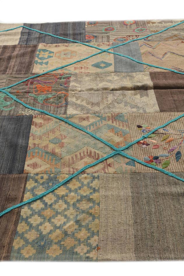 Detail image of 7' x 8' 4 Hand Woven Kilim Patchwork Wool Rug