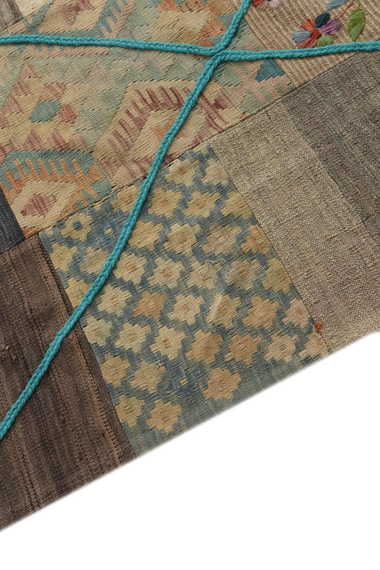 7' x 8' 4 Hand Woven Kilim Patchwork Wool Rug