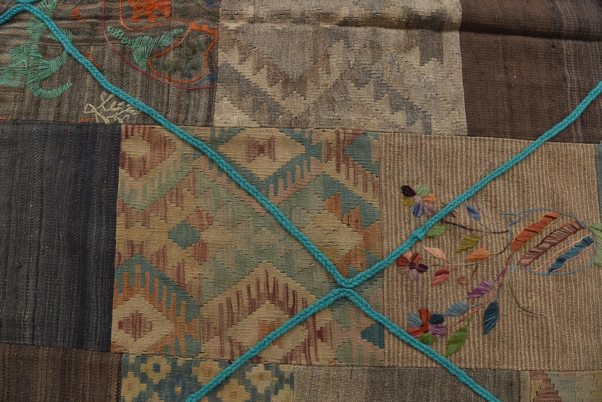 7' x 8' 4 Hand Woven Kilim Patchwork Wool Rug
