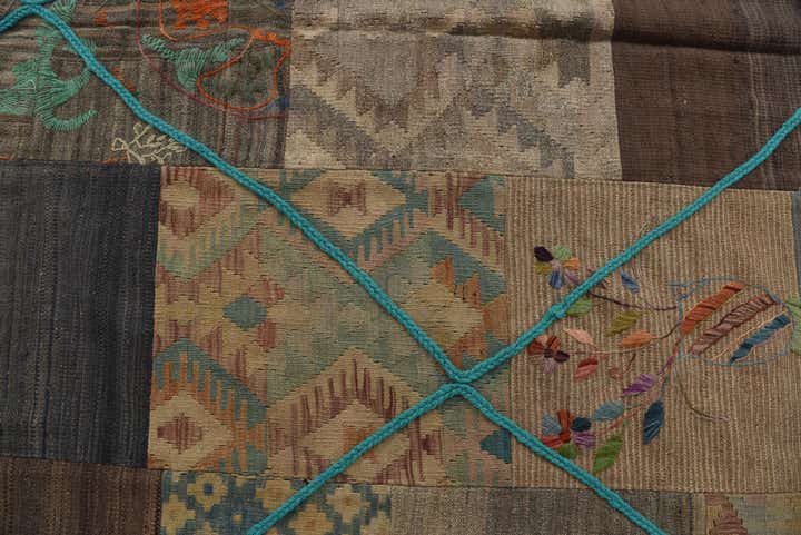 7' x 8' 4 Hand Woven Kilim Patchwork Wool Rug