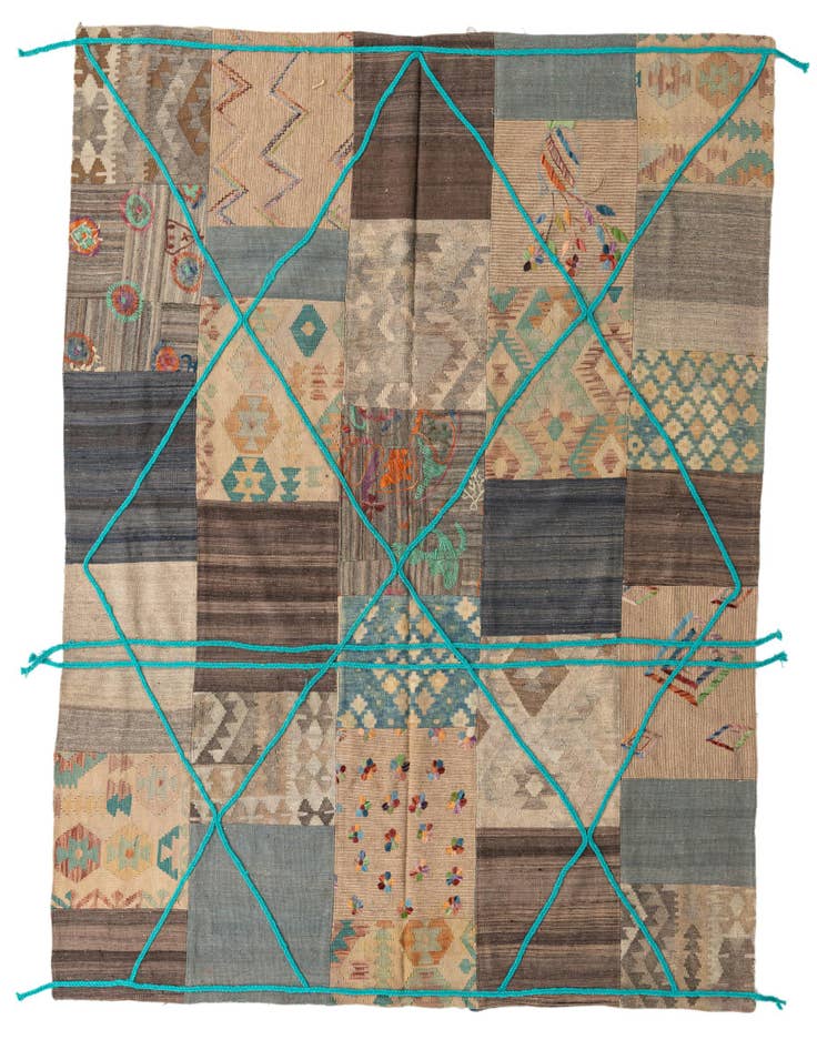 Detail image of 7' x 8' 4 Hand Woven Kilim Patchwork Wool Rug