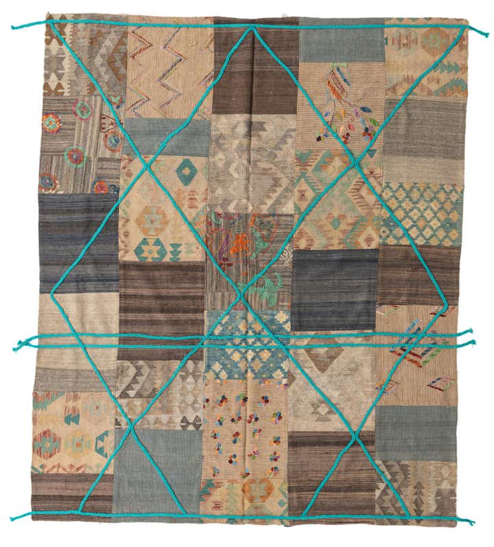 7' x 8' 4 Hand Woven Kilim Patchwork Wool Rug