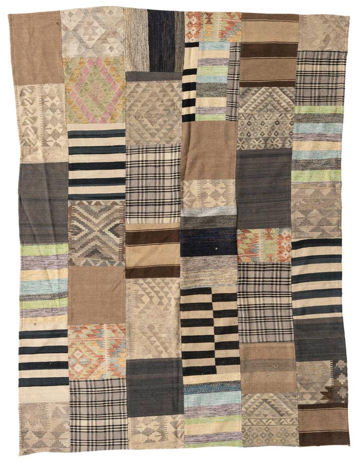 Detail image of 6' 5 x 9' 6 Hand Woven Kilim Patchwork Wool Rug