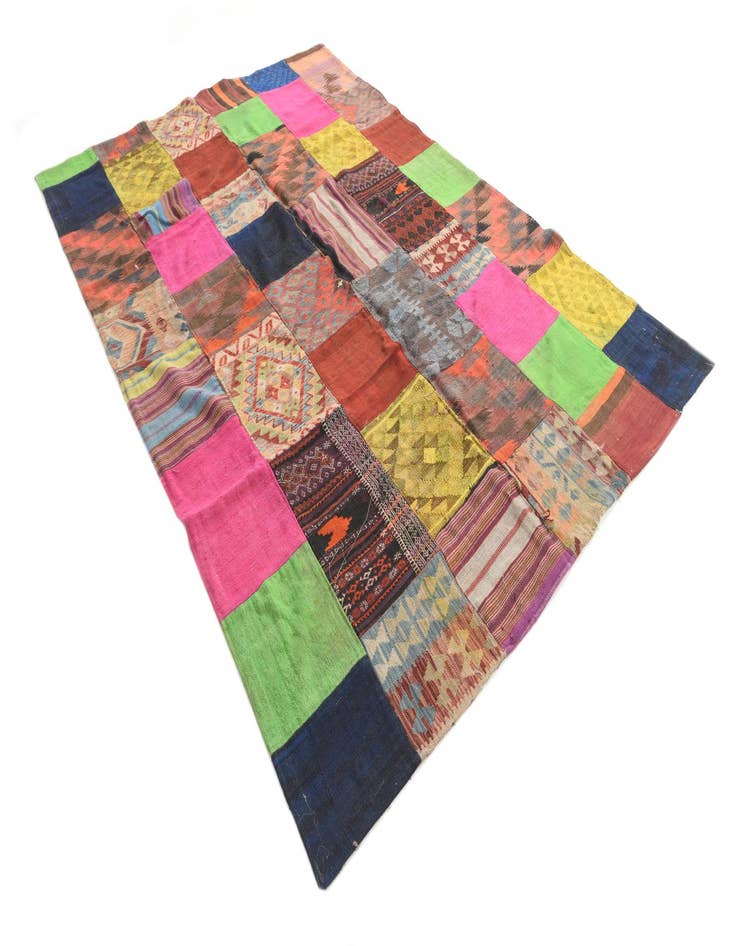 Detail image of 6' 8 x 9' 8 Hand Woven Kilim Patchwork Wool Rug