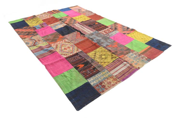 Detail image of 6' 8 x 9' 8 Hand Woven Kilim Patchwork Wool Rug