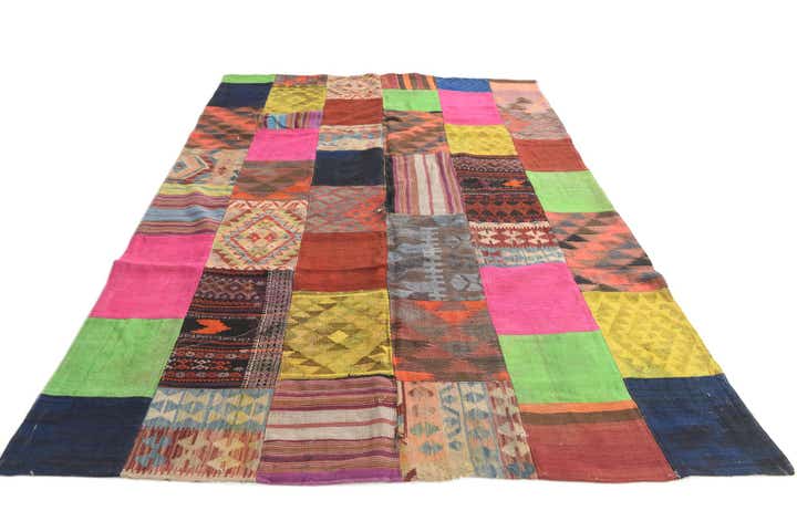 6' 8 x 9' 8 Hand Woven Kilim Patchwork Wool Rug