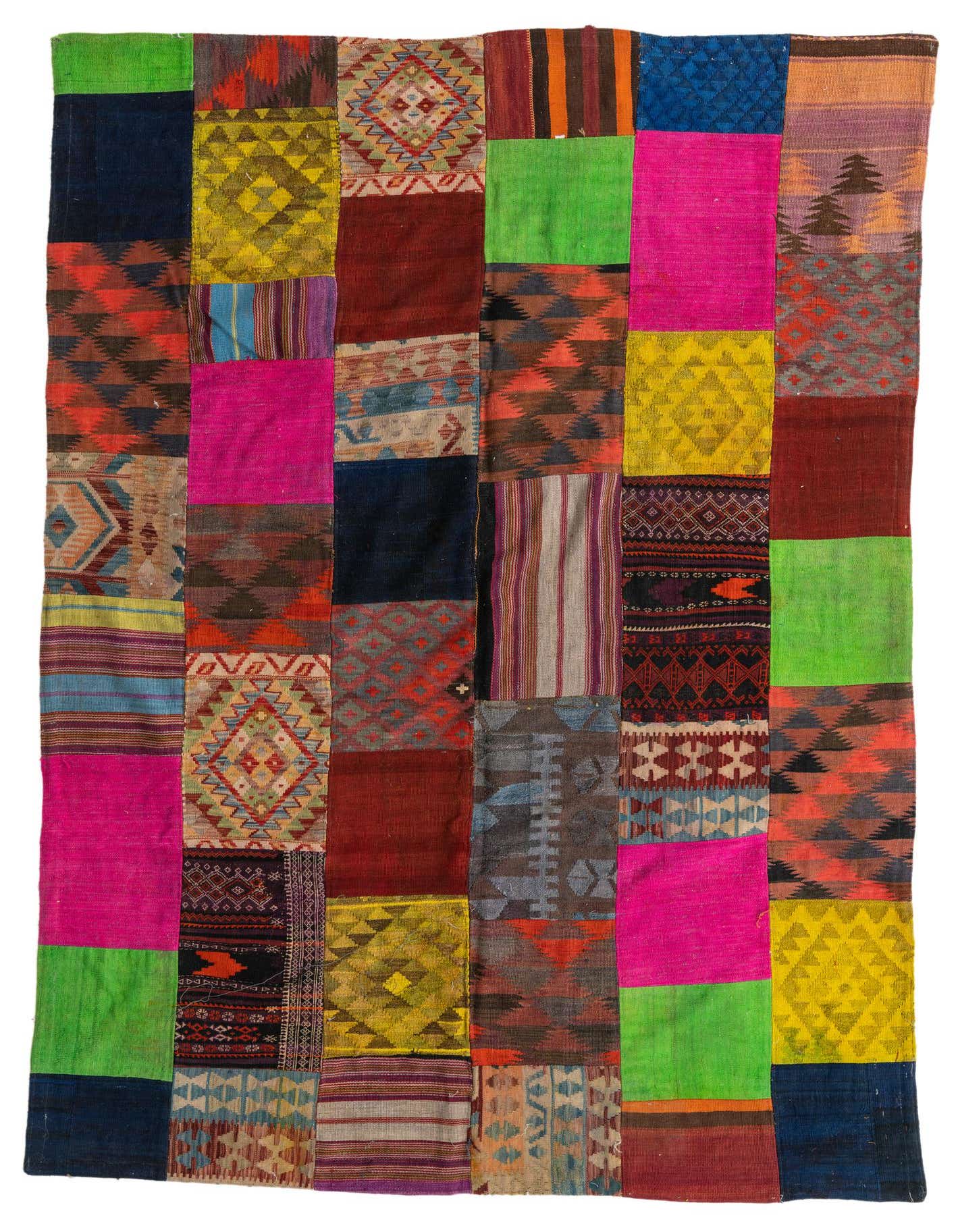 6' 8 x 9' 8 Hand Woven Kilim Patchwork Wool Rug