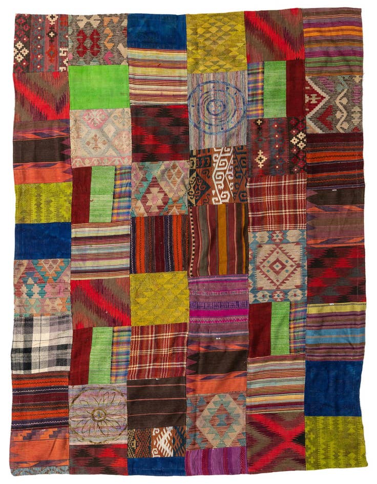 Detail image of 6' 8 x 9' 10 Hand Woven Kilim Patchwork Wool Rug