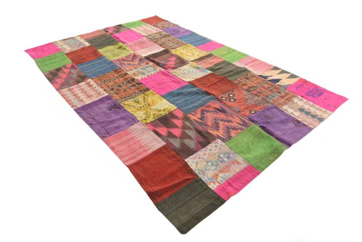 6' 8 x 9' 9 Hand Woven Kilim Patchwork Wool Rug