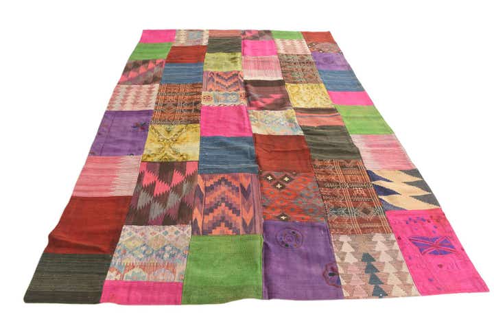 6' 8 x 9' 9 Hand Woven Kilim Patchwork Wool Rug