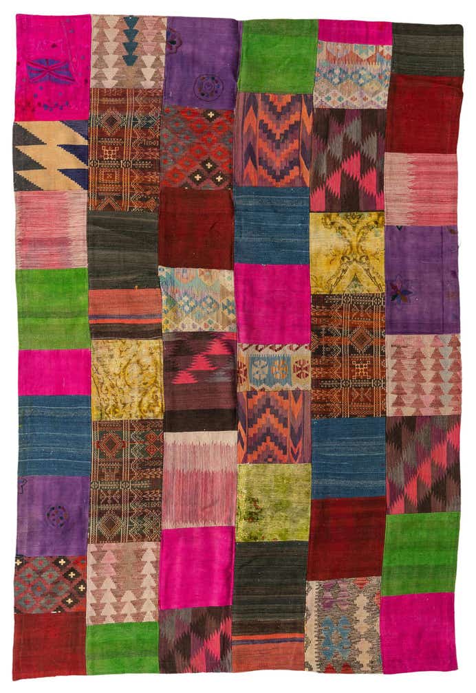 6' 8 x 9' 9 Hand Woven Kilim Patchwork Wool Rug