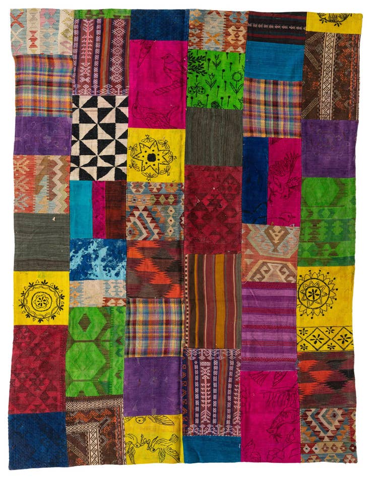 Detail image of 6' 6 x 9' 6 Hand Woven Kilim Patchwork Wool Rug