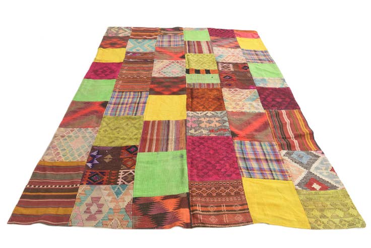 Detail image of 6' 7 x 9' 10 Hand Woven Kilim Patchwork Wool Rug