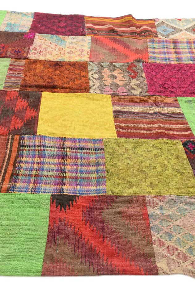 Detail image of 6' 7 x 9' 10 Hand Woven Kilim Patchwork Wool Rug