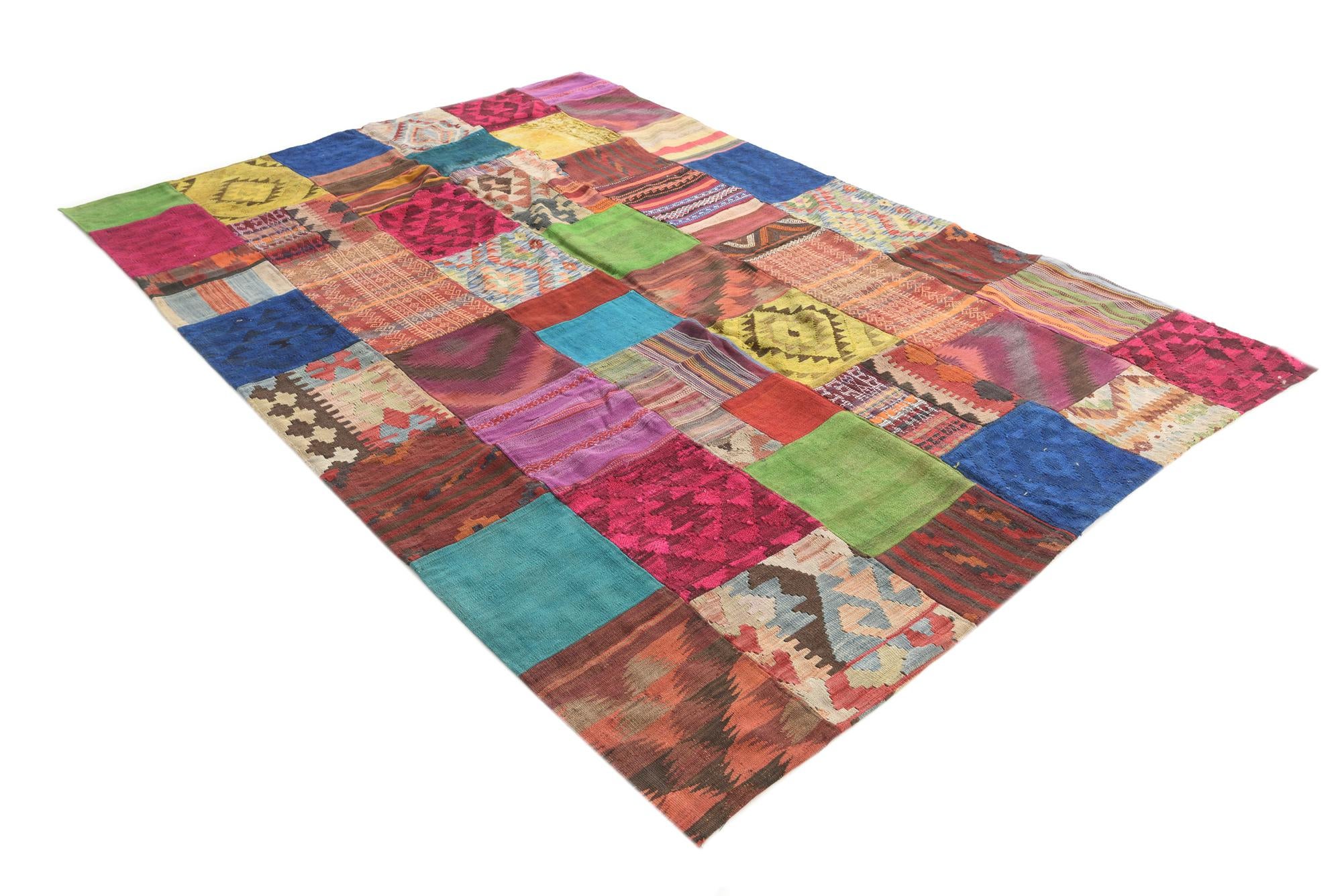 6' 9 x 9' 8 Hand Woven Kilim Patchwork Wool Rug