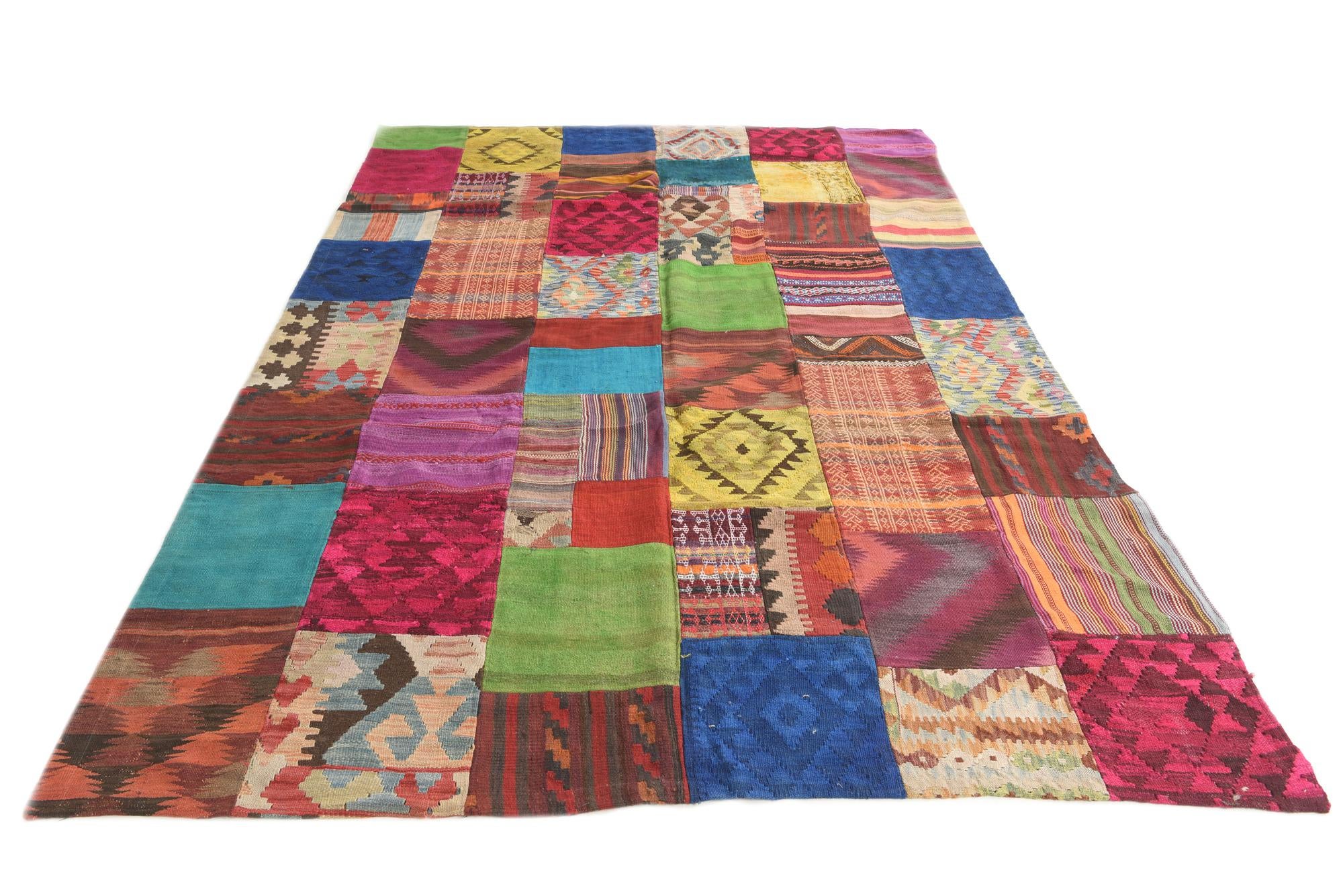 6' 9 x 9' 8 Hand Woven Kilim Patchwork Wool Rug