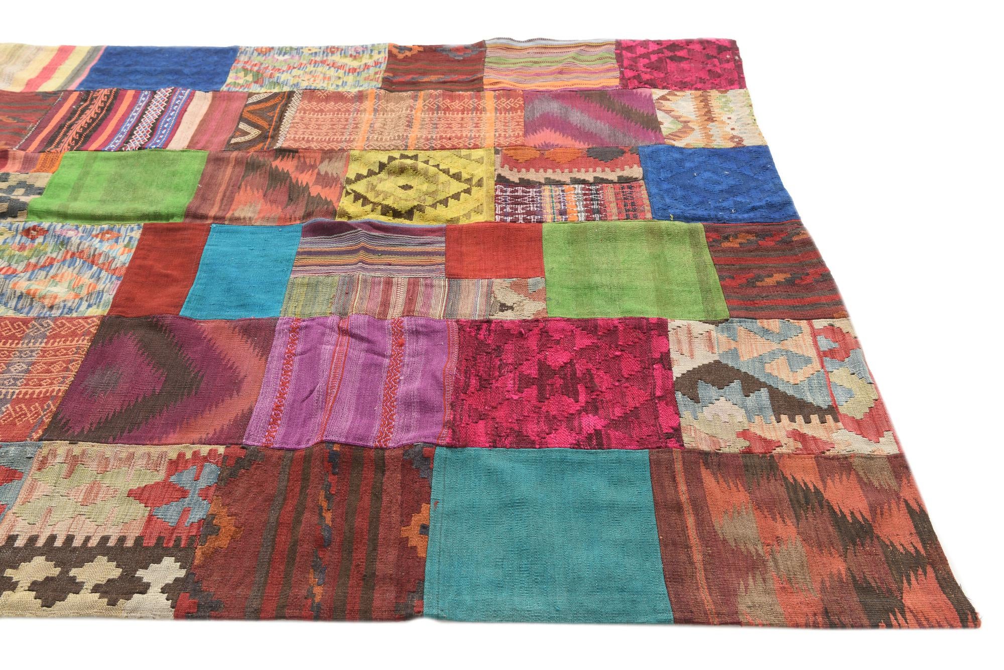 6' 9 x 9' 8 Hand Woven Kilim Patchwork Wool Rug