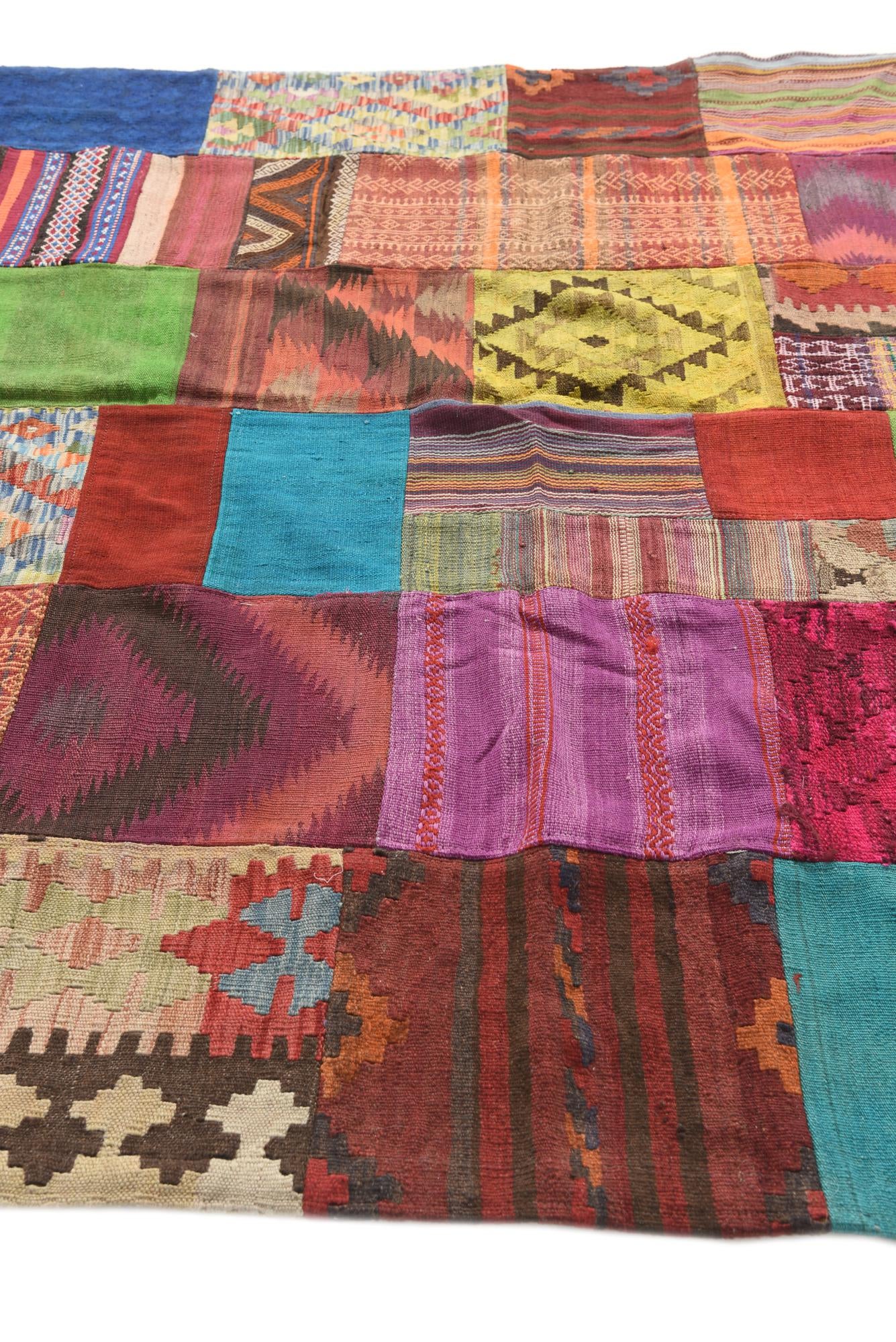 6' 9 x 9' 8 Hand Woven Kilim Patchwork Wool Rug