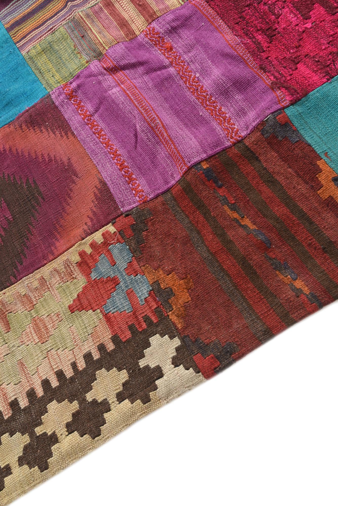 6' 9 x 9' 8 Hand Woven Kilim Patchwork Wool Rug