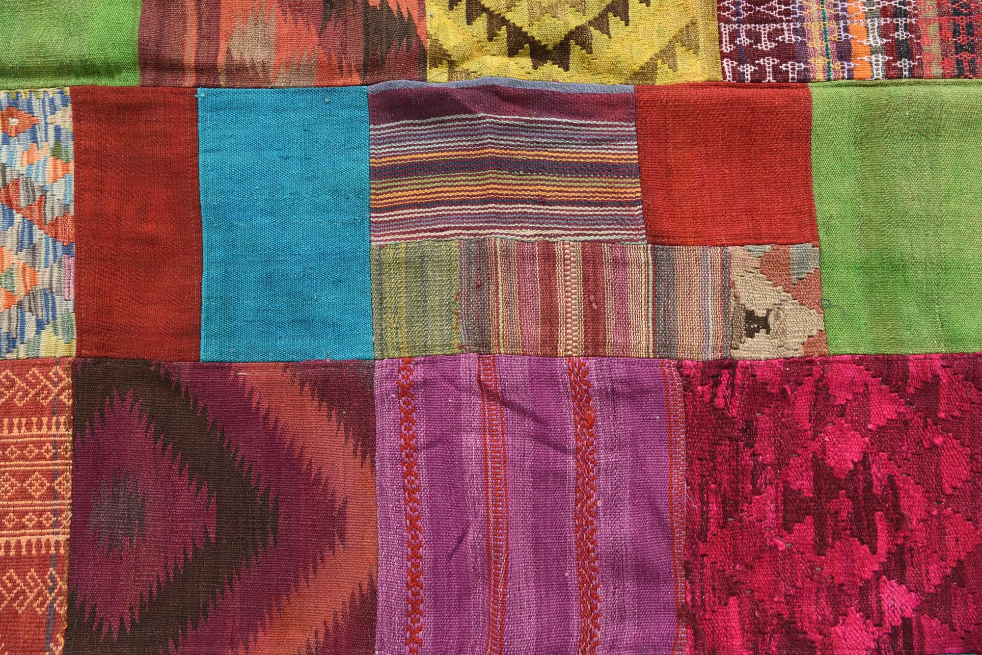 6' 9 x 9' 8 Hand Woven Kilim Patchwork Wool Rug