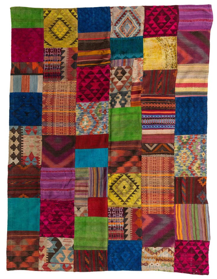 Detail image of 6' 9 x 9' 8 Hand Woven Kilim Patchwork Wool Rug