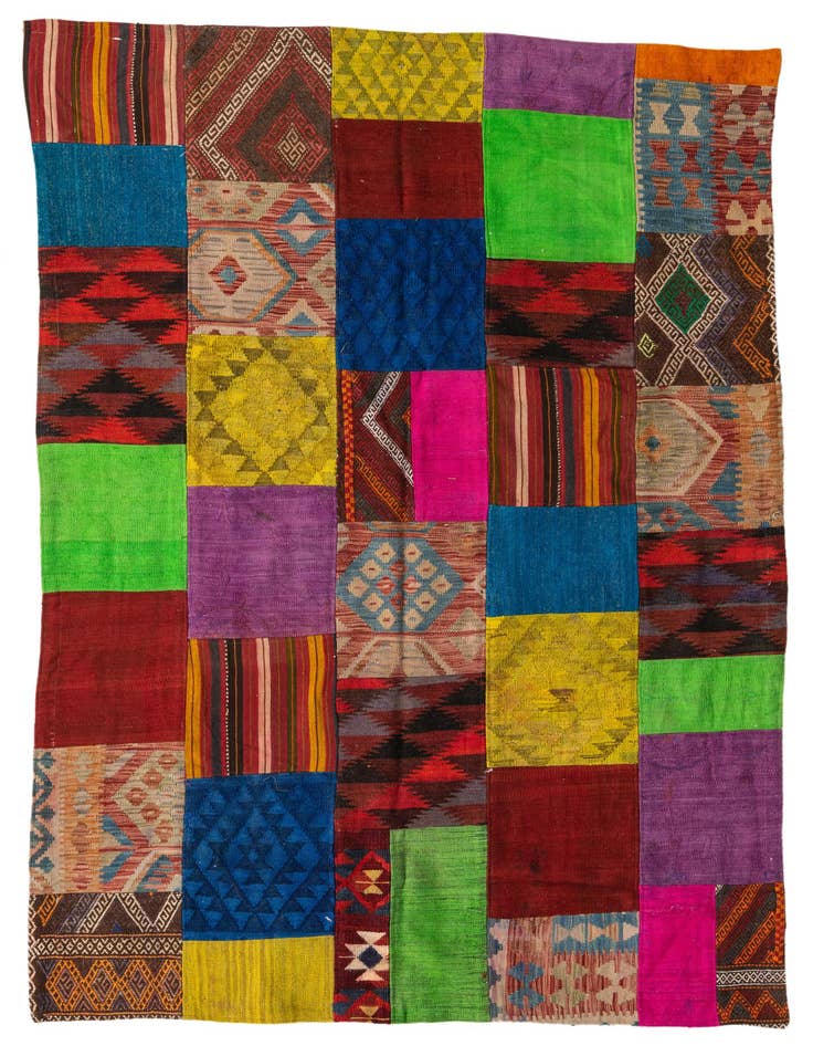 Detail image of 5' 5 x 7' 10 Hand Woven Kilim Patchwork Wool Rug