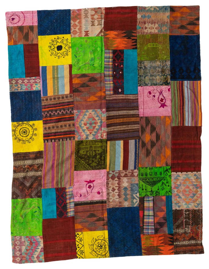 Detail image of 7' x 9' 10 Hand Woven Kilim Patchwork Wool Rug