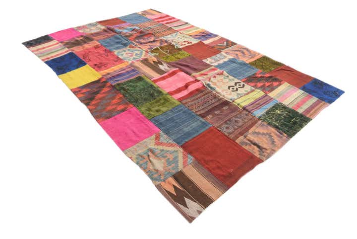 6' 7 x 10' Hand Woven Kilim Patchwork Wool Rug