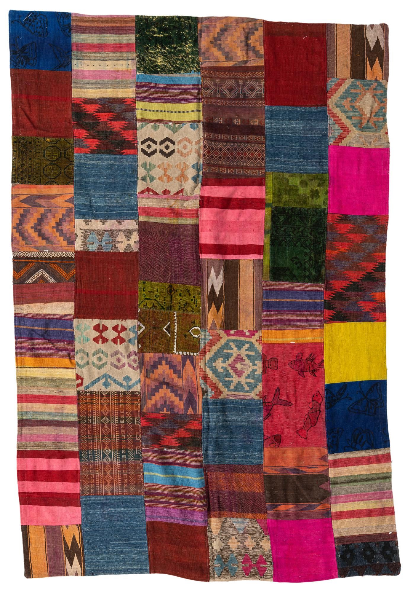 6' 7 x 10' Hand Woven Kilim Patchwork Wool Rug