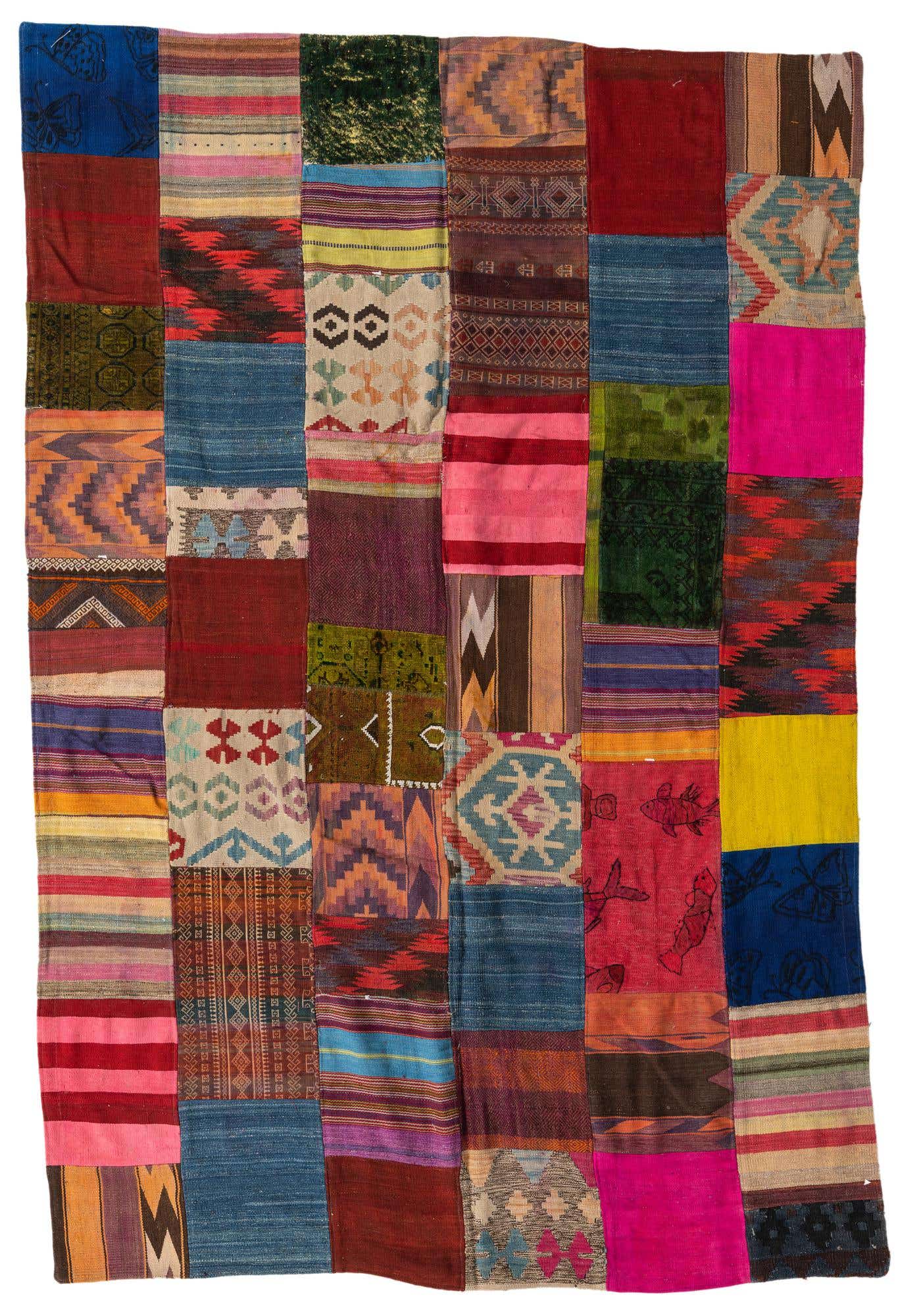 6' 7 x 10' Hand Woven Kilim Patchwork Wool Rug